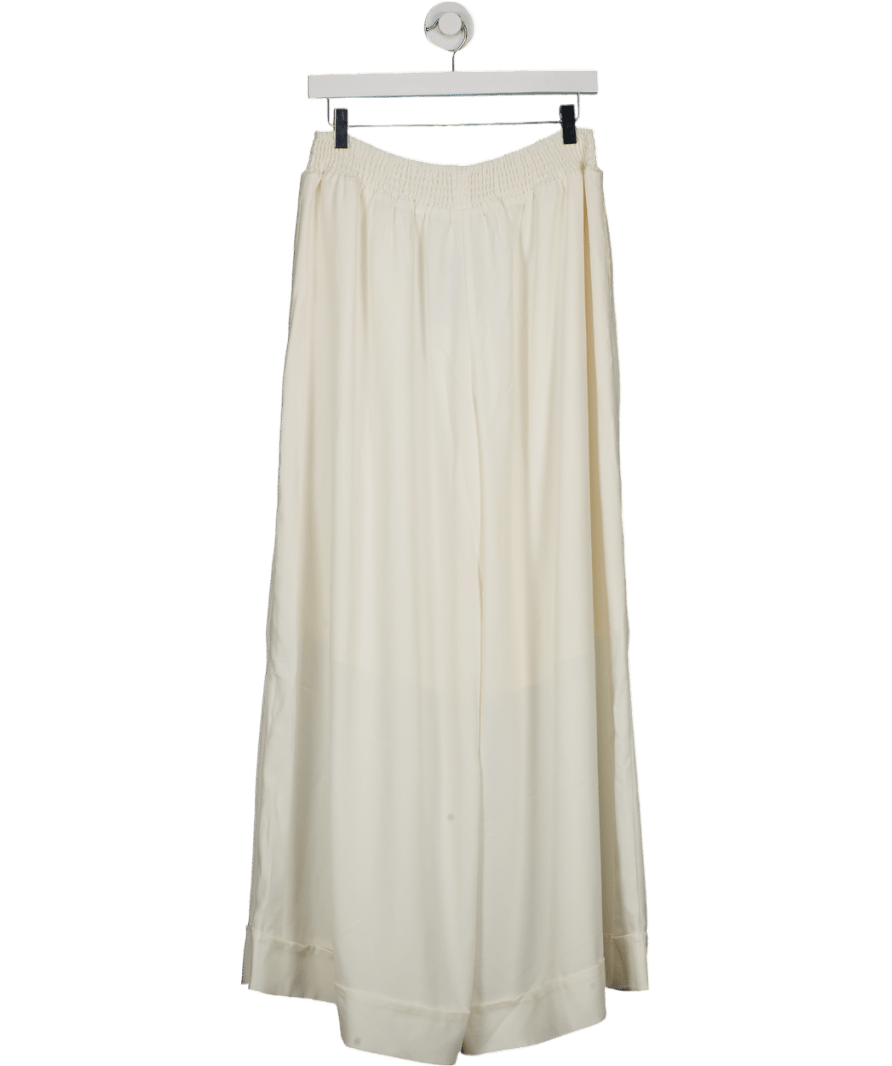 Leem White Shirred - waist Wide - leg Woven Trousers UK S - Reliked