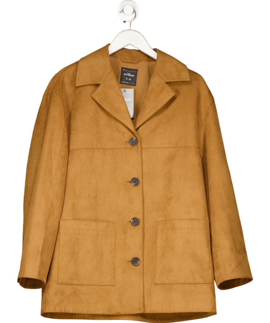 Lefties Brown Long Faux Suede Jacket UK M - Reliked