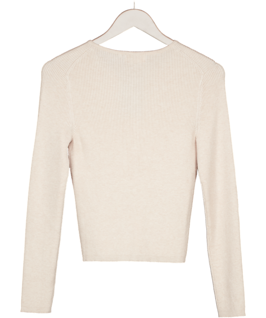 Lefties Cream Ribbed Round Neck Cardigan UK M - Reliked