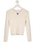 Lefties Cream Ribbed Round Neck Cardigan UK M - Reliked