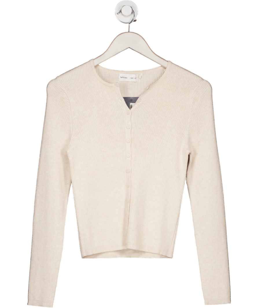 Lefties Cream Ribbed Round Neck Cardigan UK M - Reliked