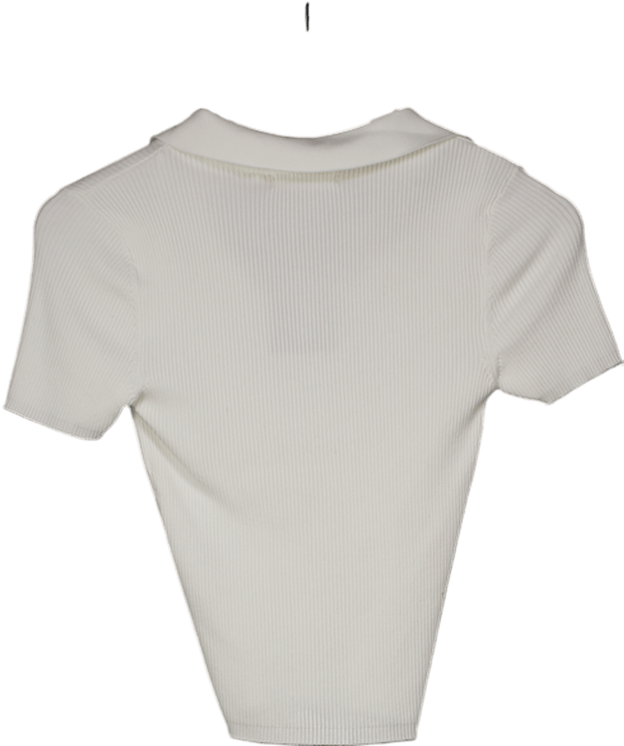 Lefties White Collard Ribbed Top UK S - Reliked