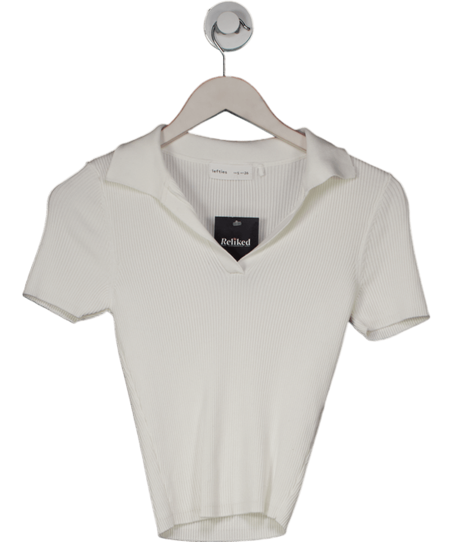 Lefties White Collard Ribbed Top UK S - Reliked