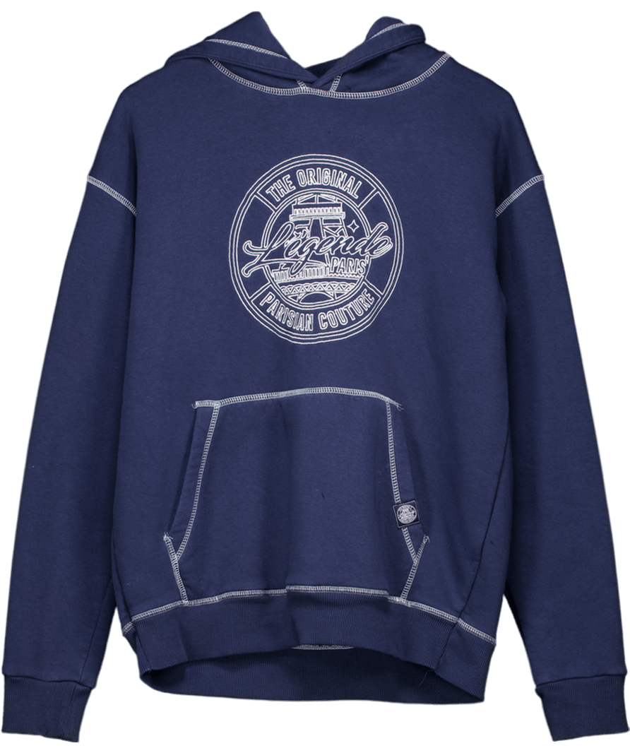 Legende Paris Navy Blue Embroidered Emblem Hoodie UK L - Reliked