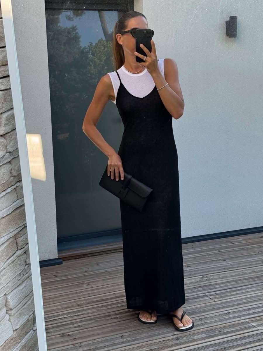 Leset Black & White Rozzi V Neck Muscle Maxi Dress UK XS - Reliked