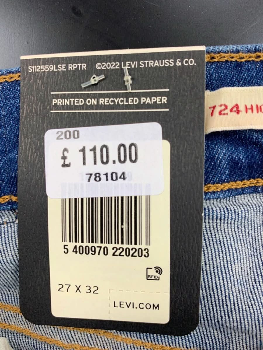 Levi's Blue 724 High Rise Slim Straight Jeans W27 - Reliked