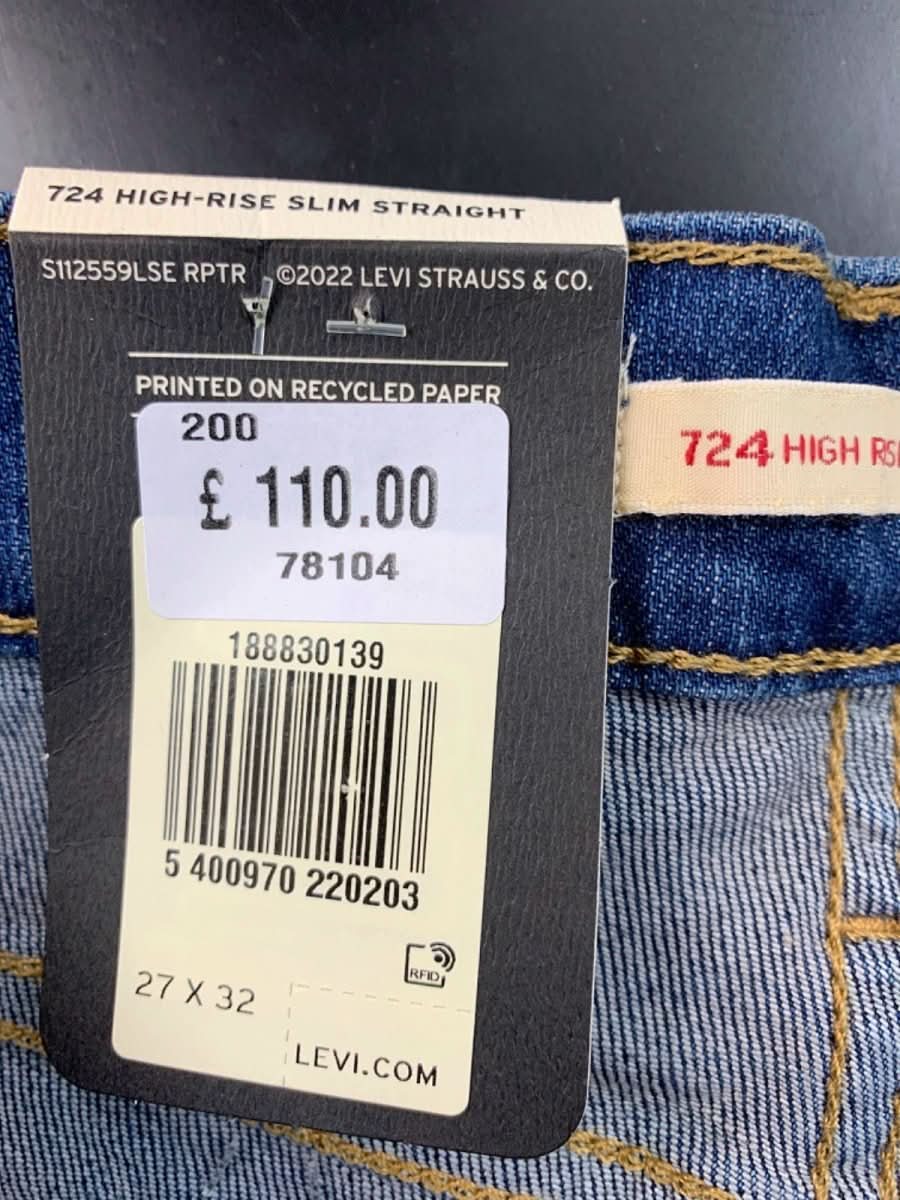 Levi's Blue 724 High - Rise Slim Straight Jeans W27 - Reliked