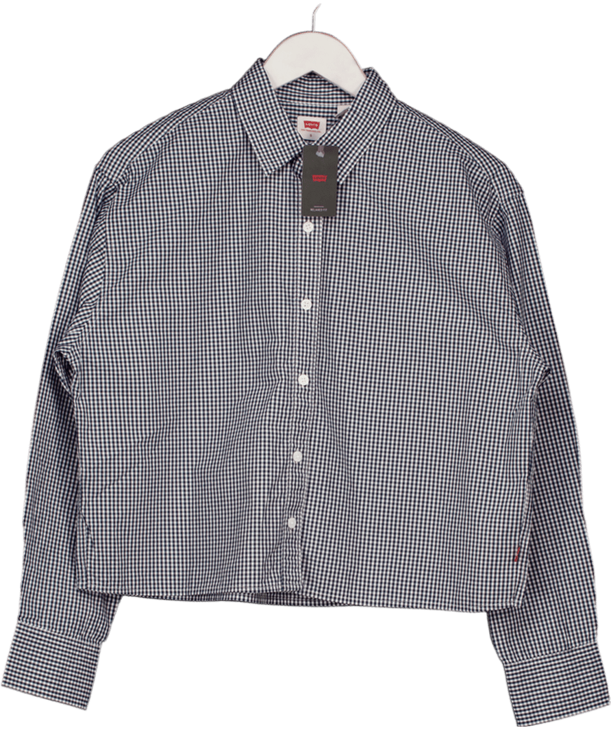 LEVI'S Blue Check Cropped Harlie Shirt UK S - Reliked