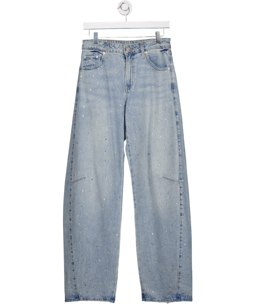 LEVI'S Blue Crystal Embellished Baggy Cotton Denim Barrel Dad Jeans W26 - Reliked