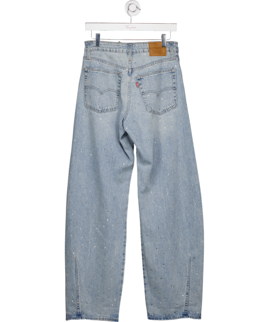 LEVI'S Blue Crystal Embellished Baggy Cotton Denim Barrel Dad Jeans W26 - Reliked
