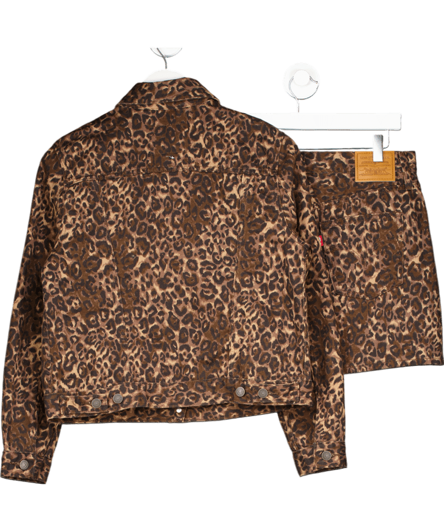 LEVI'S Brown 2 - piece Icon Leopard - print Denim Trucker Jacket Uk M And Mini Skirt Set W28 - Reliked