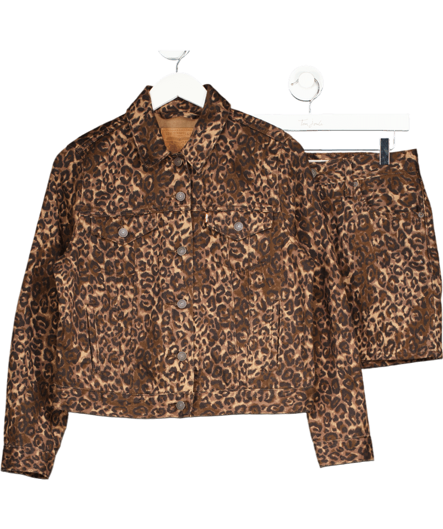 LEVI'S Brown 2 - piece Icon Leopard - print Denim Trucker Jacket Uk M And Mini Skirt Set W28 - Reliked