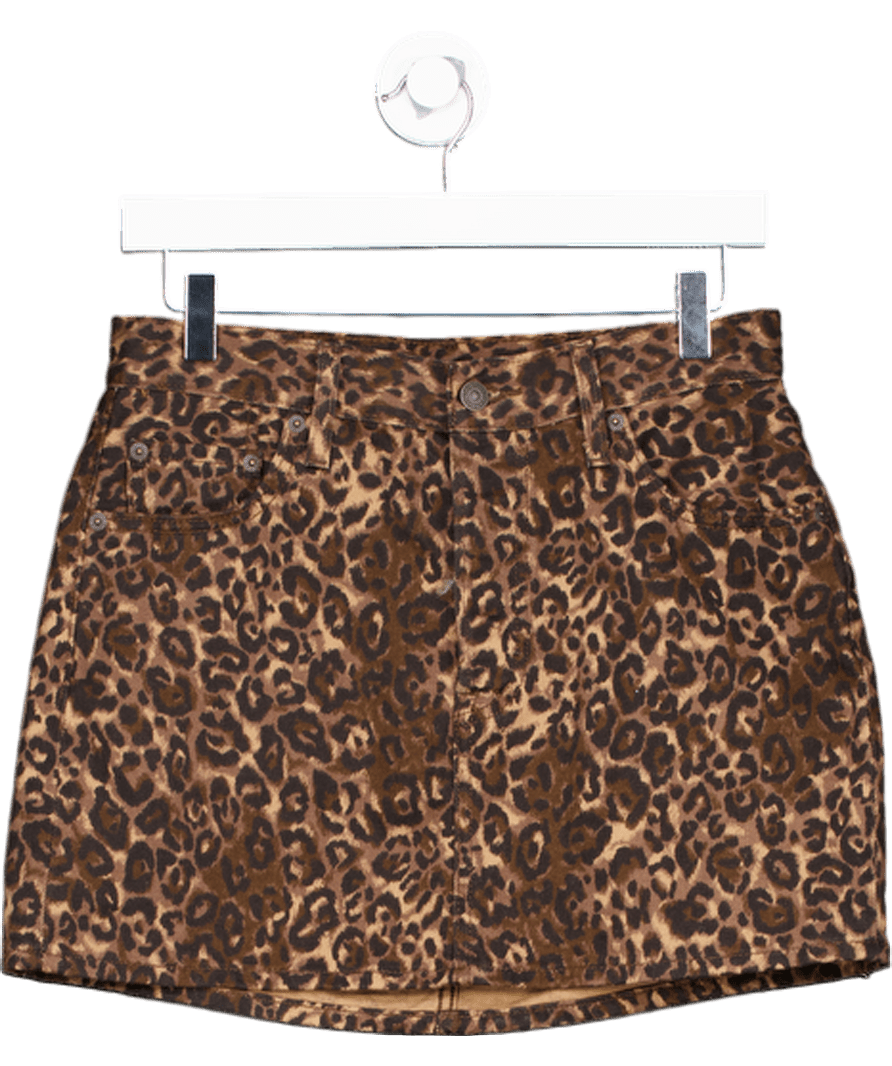 LEVI"S Brown Icon Denim Mini Skirt In Leopard Print W26 - Reliked