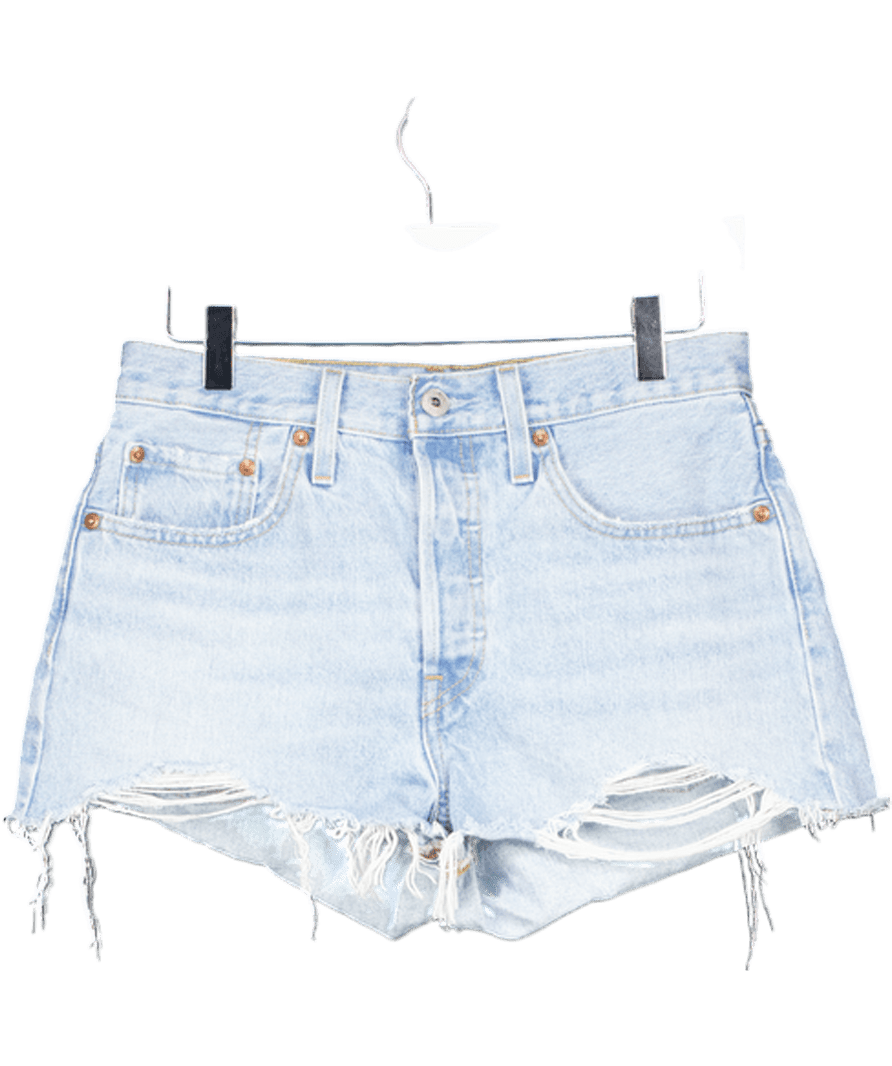 LEVI'S Light Blue Distressed 501 Denim Shorts W27 - Reliked