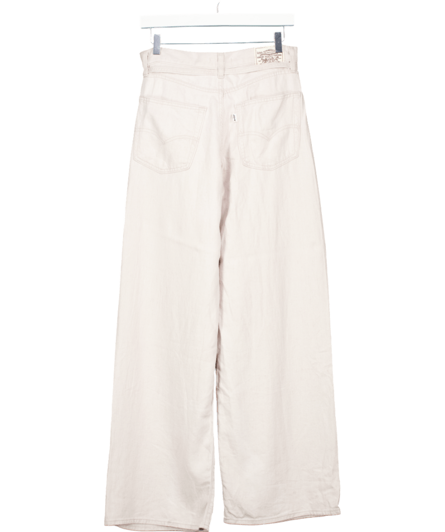 LEVI'S Xl - straight Linen Blend Trousers With Tie Waist In Off White L33 W26 - Reliked