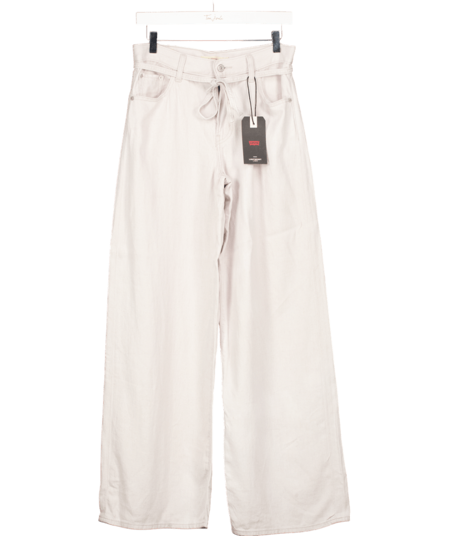LEVI'S Xl - straight Linen Blend Trousers With Tie Waist In Off White L33 W26 - Reliked