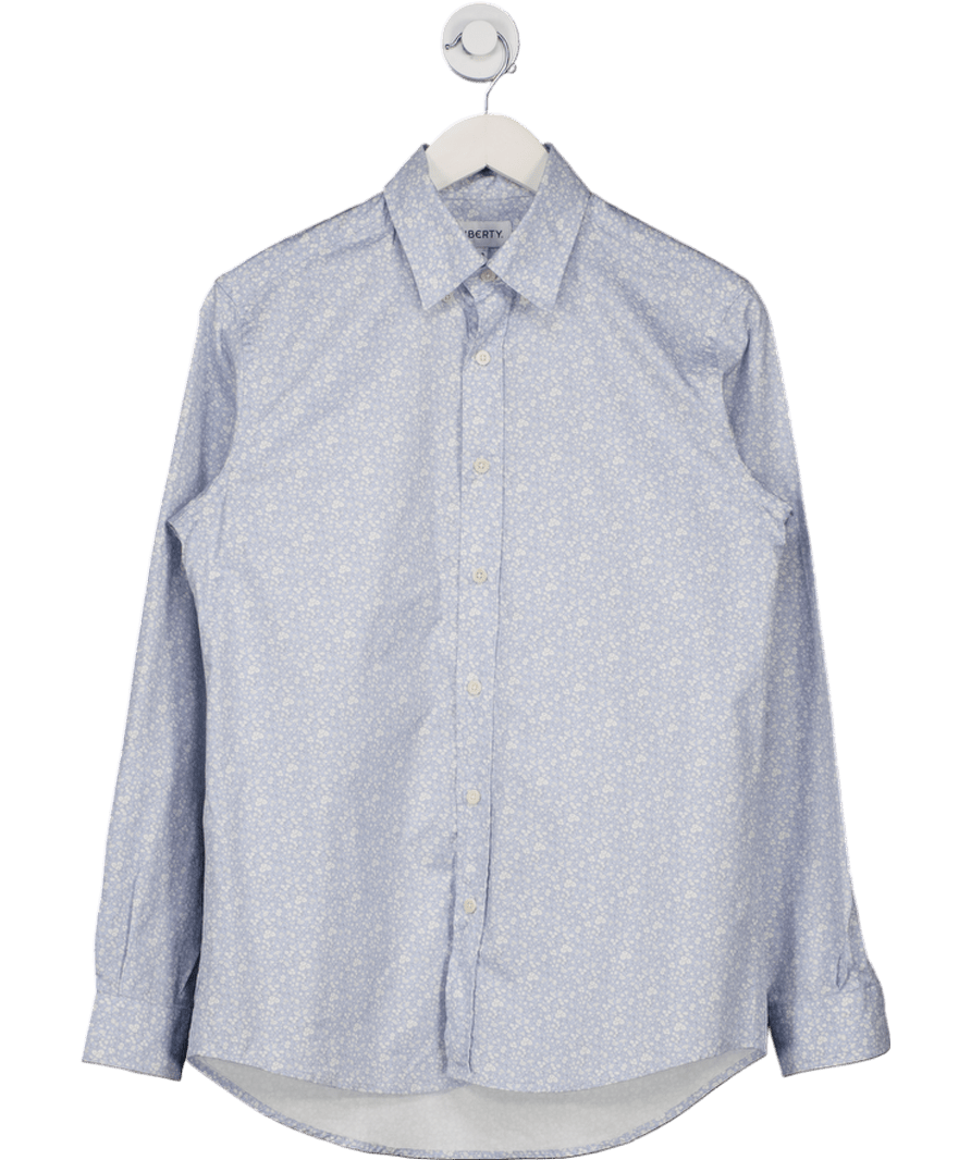 Liberty of London Pale Blue Ditsy Floral Lawn Cotton Shirt UK XS - Reliked