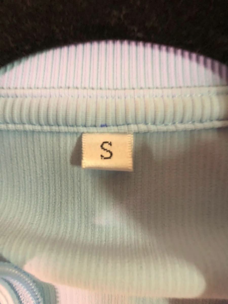 Light Blue Ribbed Cropped Zip - Up Jacket UK S - Reliked