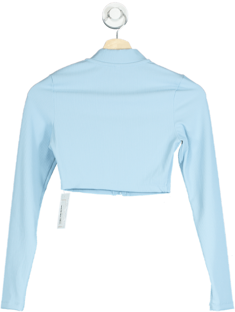 Light Blue Ribbed Cropped Zip - Up Jacket UK S - Reliked