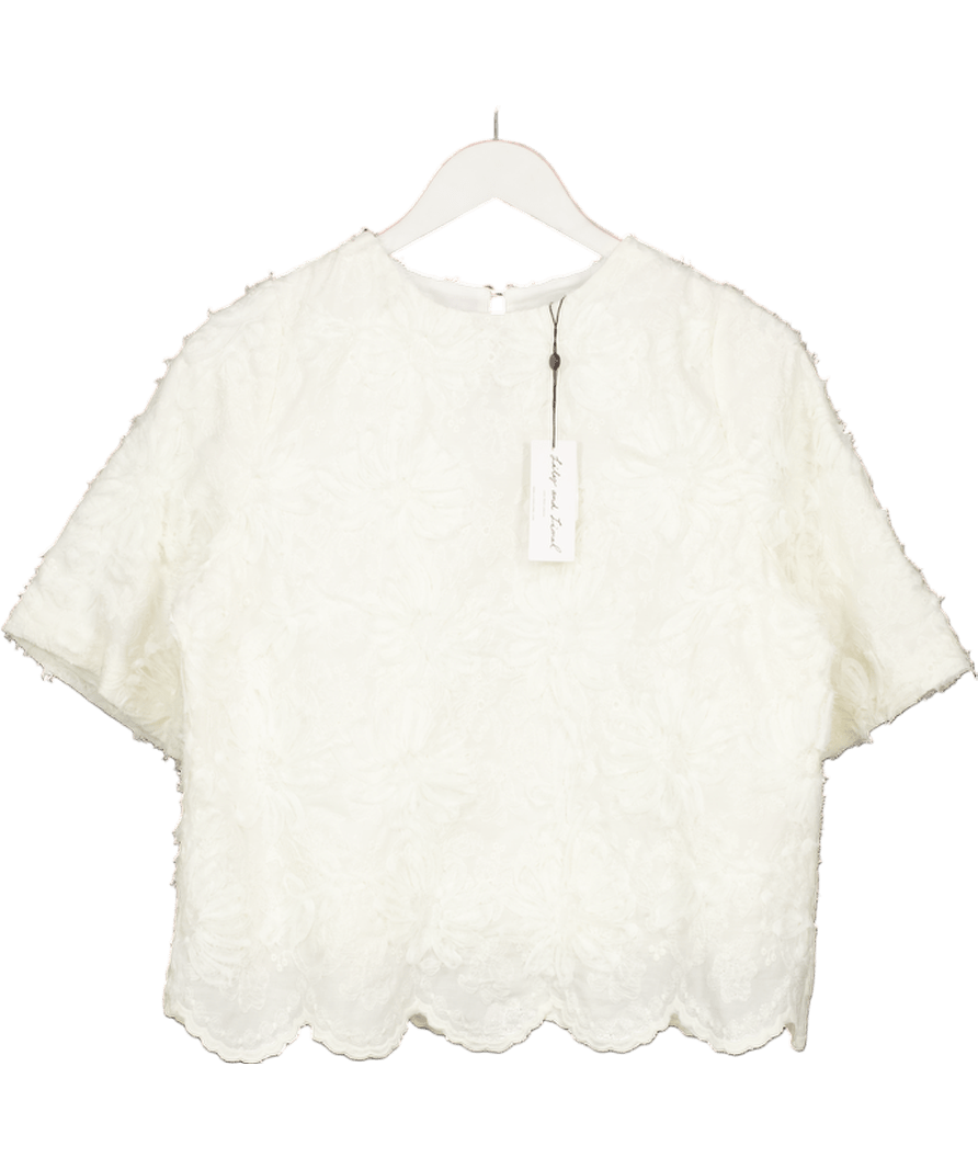 Liliy & Lionel Cream Scalloped Hem Boxy Top UK 10 - Reliked