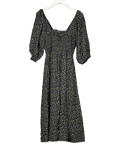 Lily & Lionel Black Ditsy Print Shirred Bodice Midi Dress UK L - Reliked