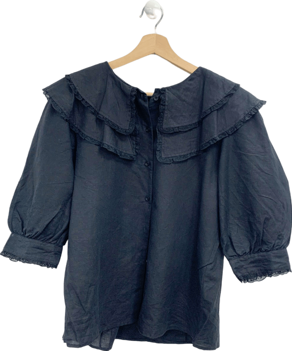 Lily & Lionel Black Ruffled Blouse UK 8 - Reliked
