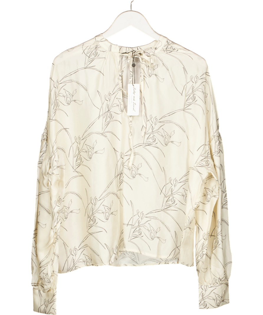 Lily & lionel Rosetti Billowy Sleeves Hand Drawn Floral Print Blouse In Cream UK 10 - Reliked