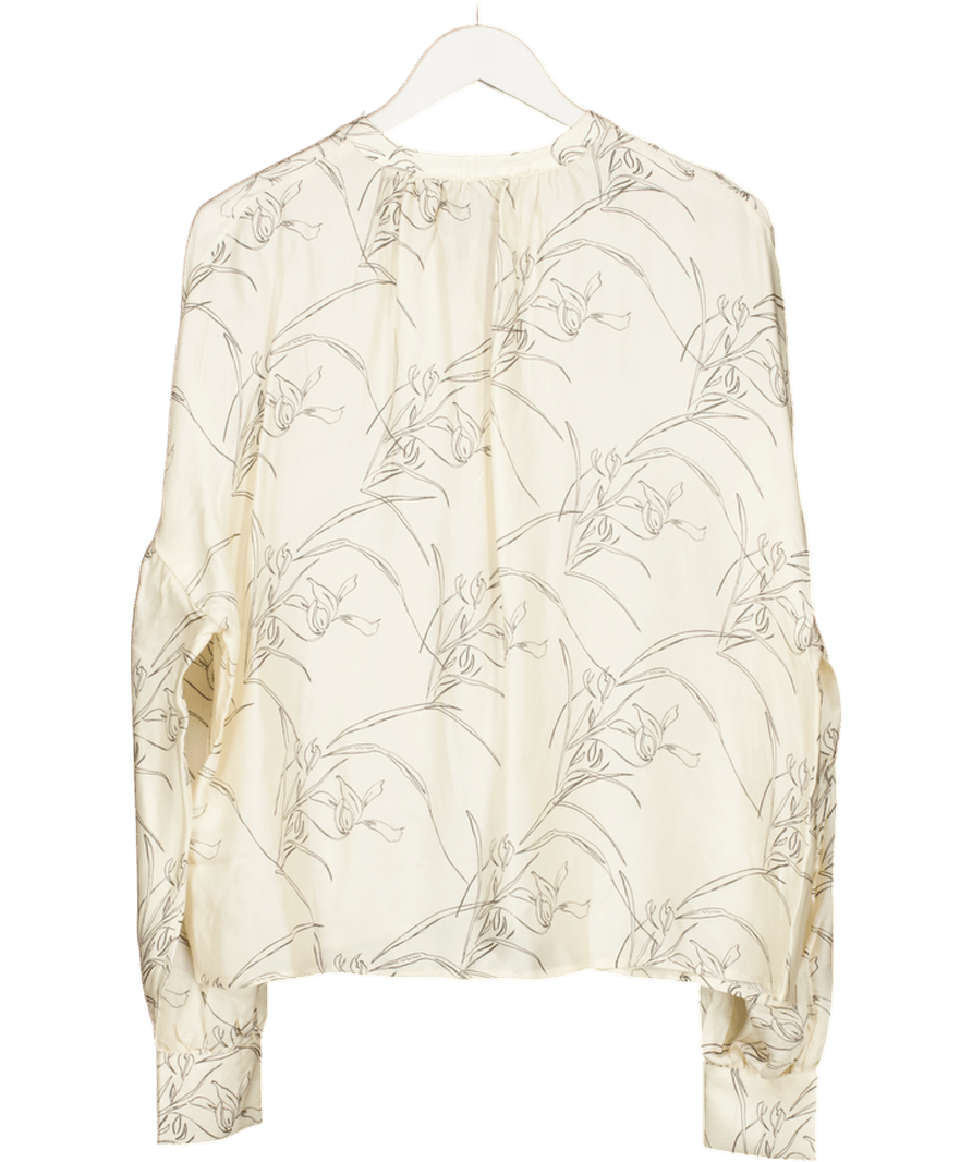 Lily & lionel Rosetti Billowy Sleeves Hand Drawn Floral Print Blouse In Cream UK 10 - Reliked