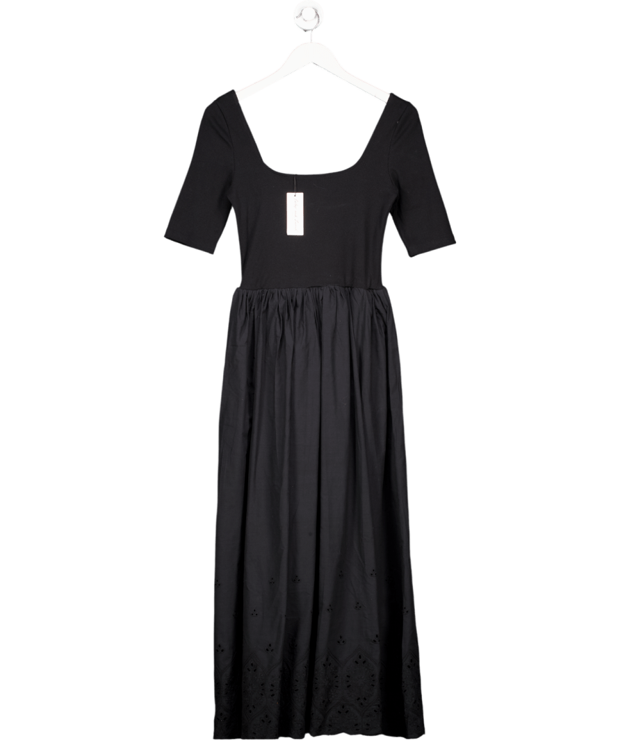 Lily & Lionel Sydney Short Sleeve Jersey Bodice Embroidered Midi Dress In Black UK S - Reliked