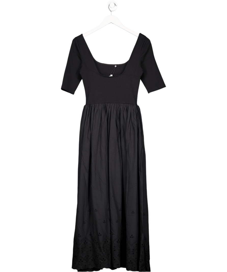 Lily & Lionel Sydney Short Sleeve Jersey Bodice Embroidered Midi Dress In Black UK S - Reliked