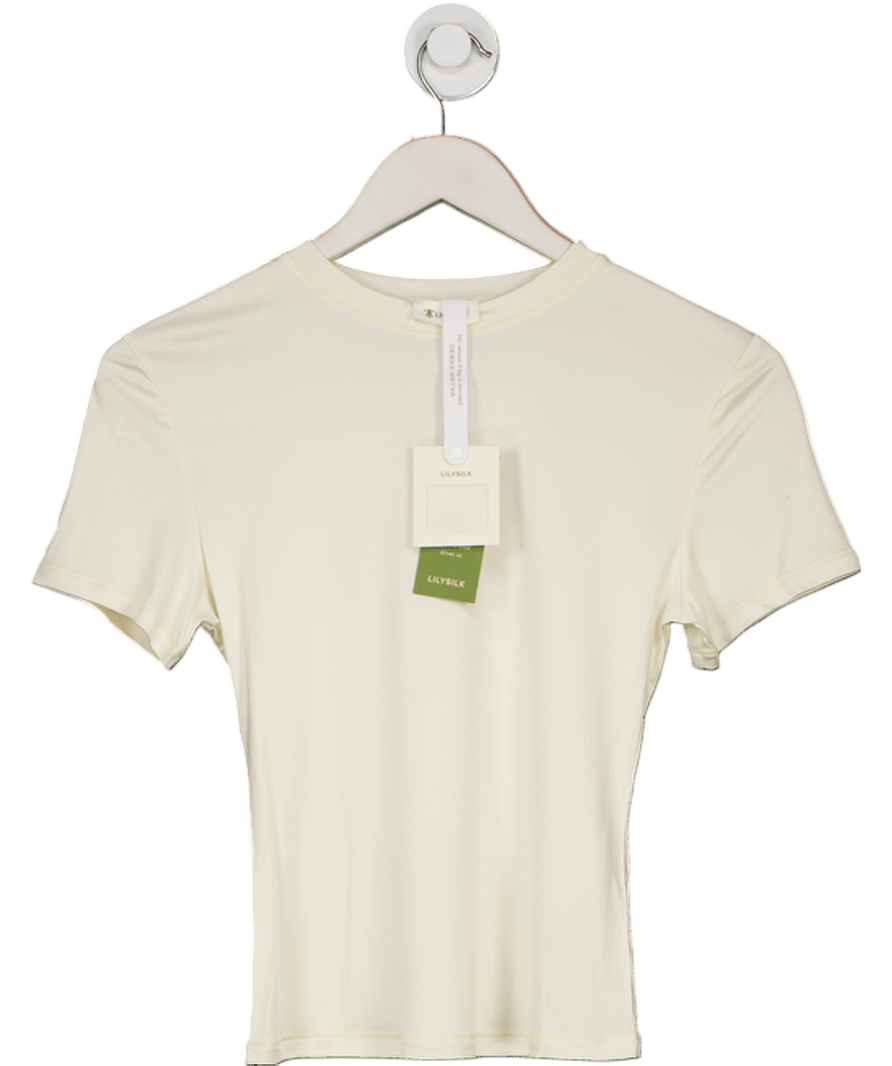 Lily Silk Cream Slim Fitted Silk Jersey Tee UK S - Reliked