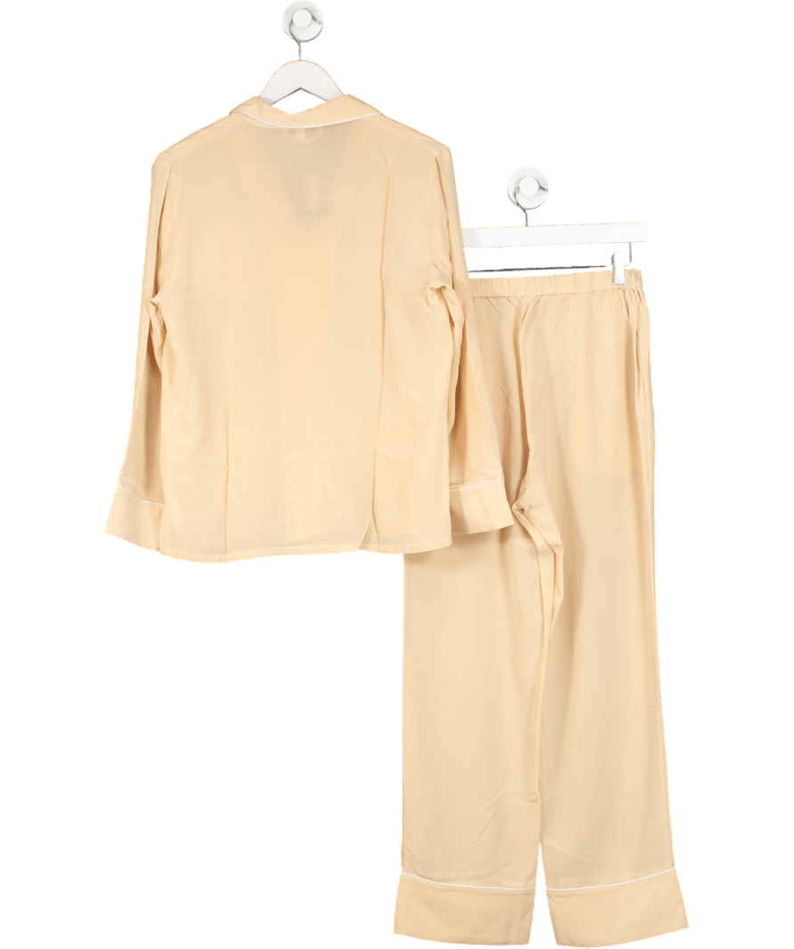 Lily Silk Pink Piping Button - uplong Sleeves Pajama Set UK XS - Reliked