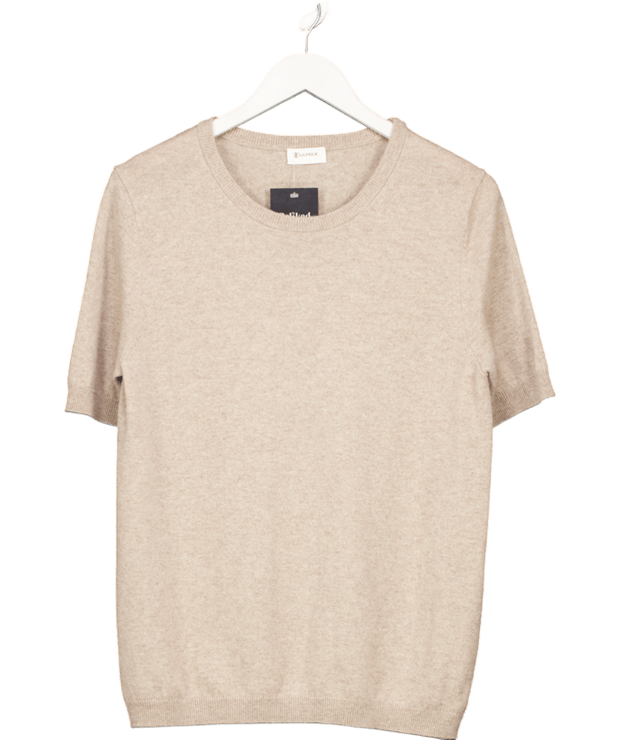 LilySilk Beige 100% Cashmere Knit Short Sleeve Tee UK M - Reliked