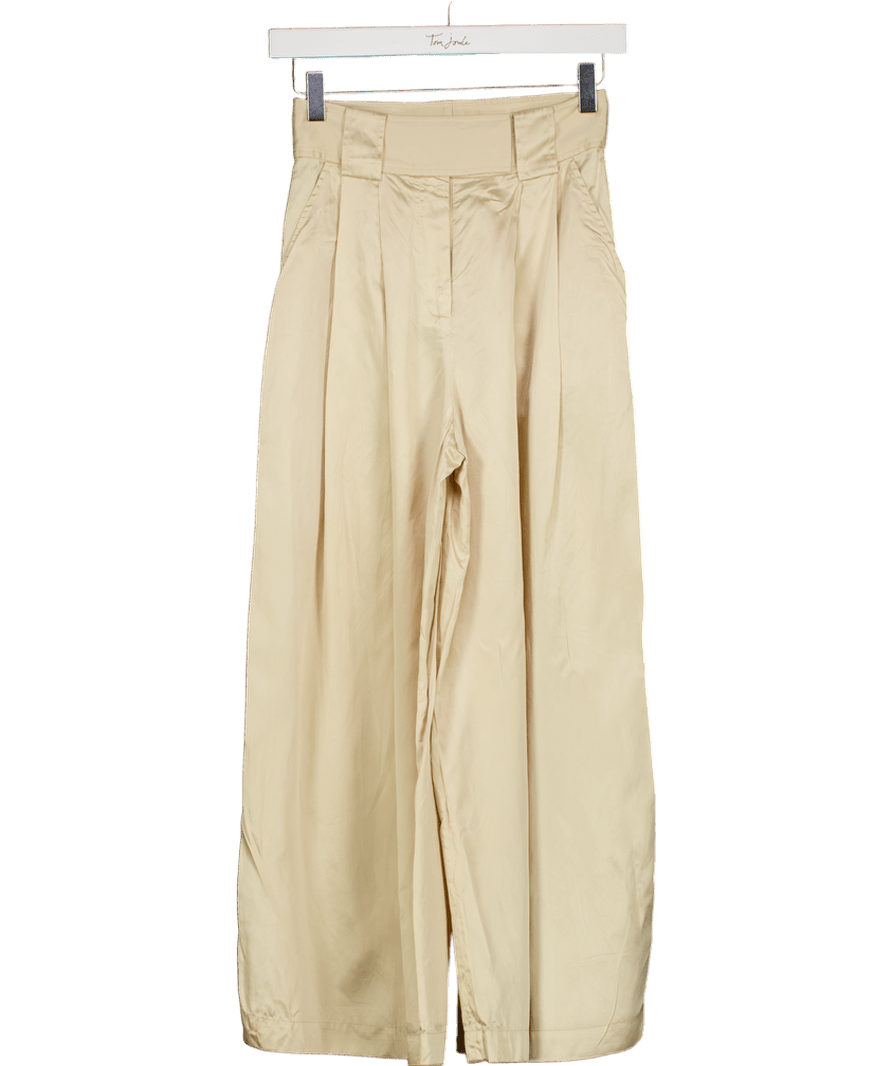 LilySilk Beige 100% Mulberry Silk Pleated Trousers UK 4 - Reliked