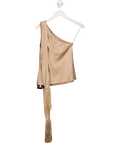 LILYSILK Beige 100% Silk One - shoulder Top With Tassel Scarf UK 6 - Reliked
