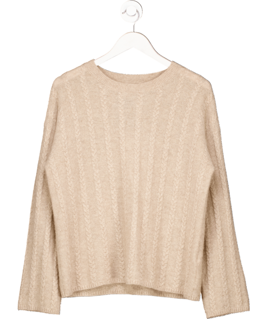 LILYSILK Beige Cable - knit Cashmere Jumper UK M - Reliked