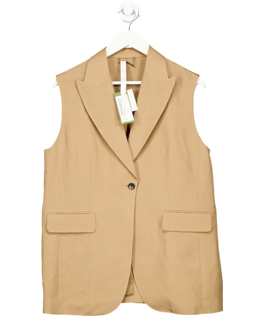 LILYSILK Beige Camel Single Button Silk / Linen Blend Sleeveless Lapel Blazer UK M - Reliked
