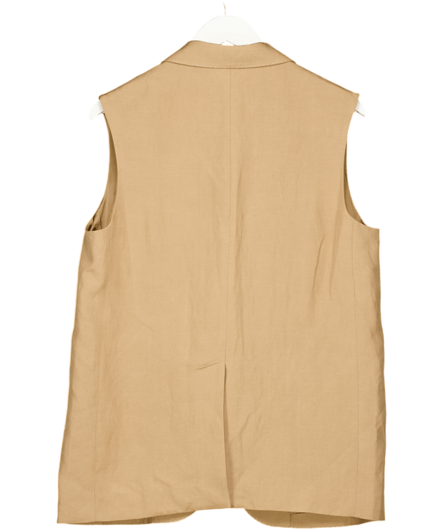 LILYSILK Beige Camel Single Button Silk / Linen Blend Sleeveless Lapel Blazer UK M - Reliked
