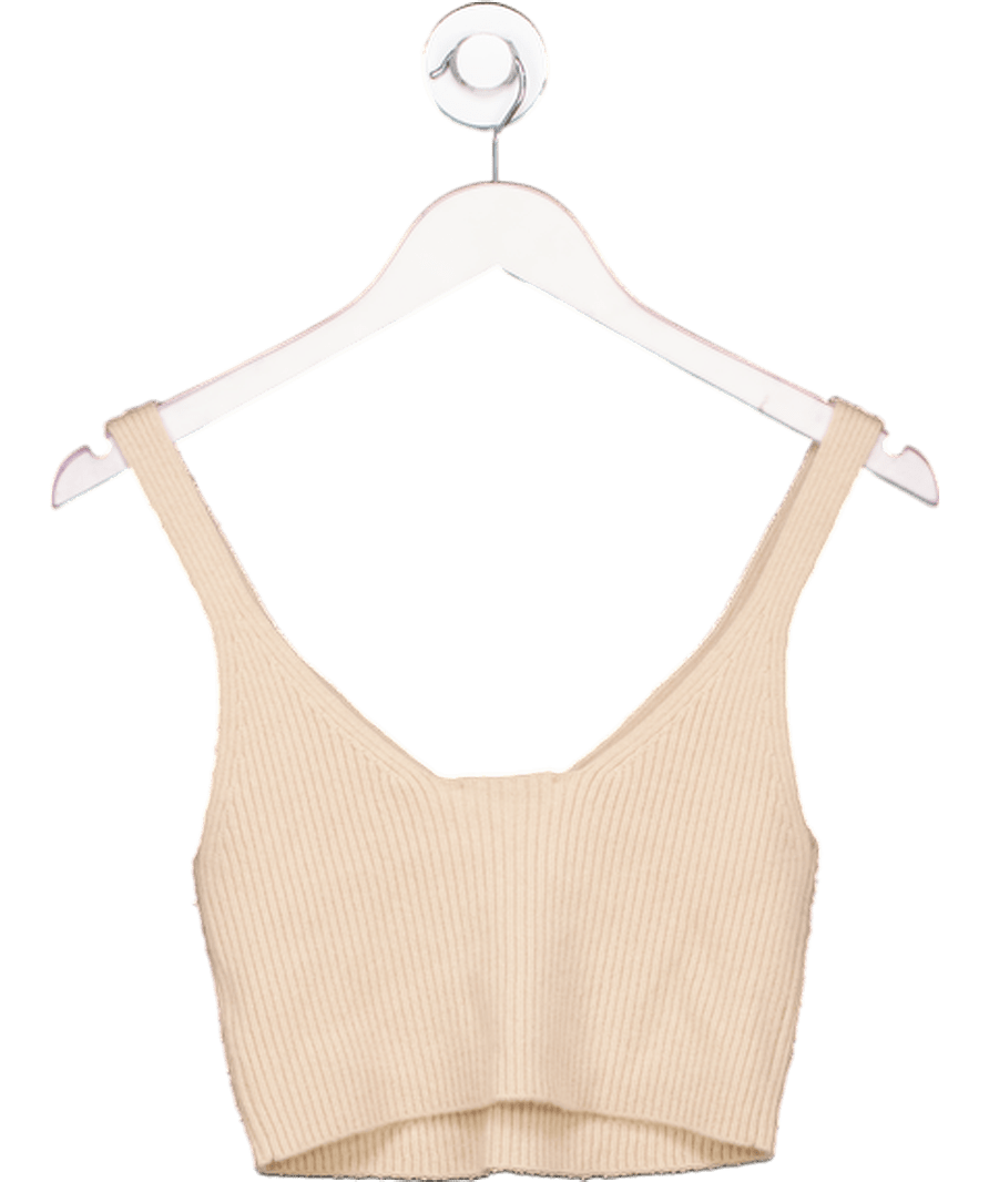 LilySilk Beige Ribbed Cashmere Crop Top UK 10 - Reliked