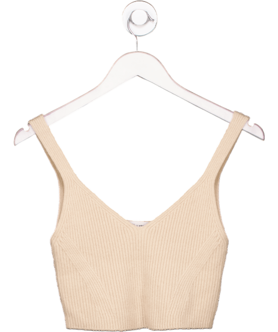 LilySilk Beige Ribbed Cashmere Crop Top UK 10 - Reliked