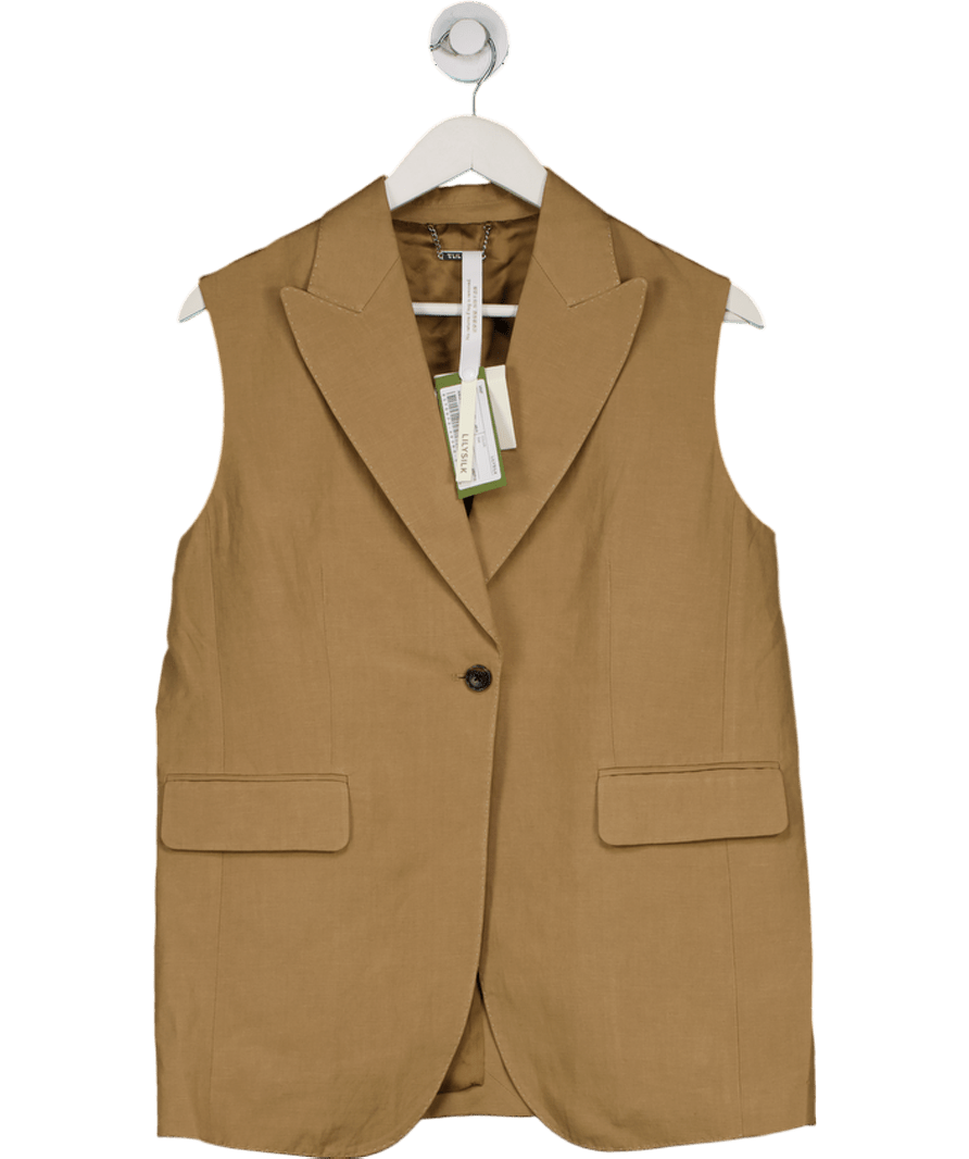 LilySilk Beige Silk Linen Single Button Sleeveless Lapel Blazer UK S - Reliked