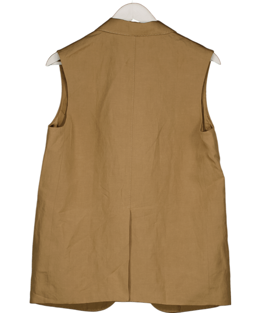 LilySilk Beige Silk Linen Single Button Sleeveless Lapel Blazer UK S - Reliked