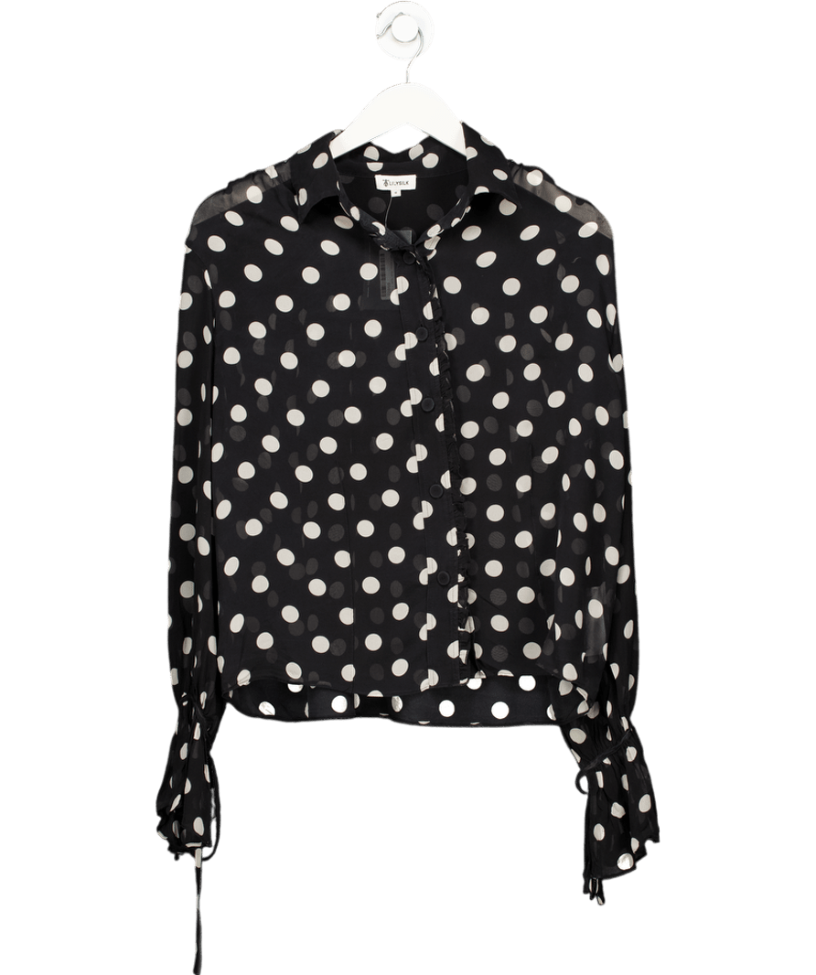 Lilysilk Black Polka Dots Georgette Blouse UK M - Reliked