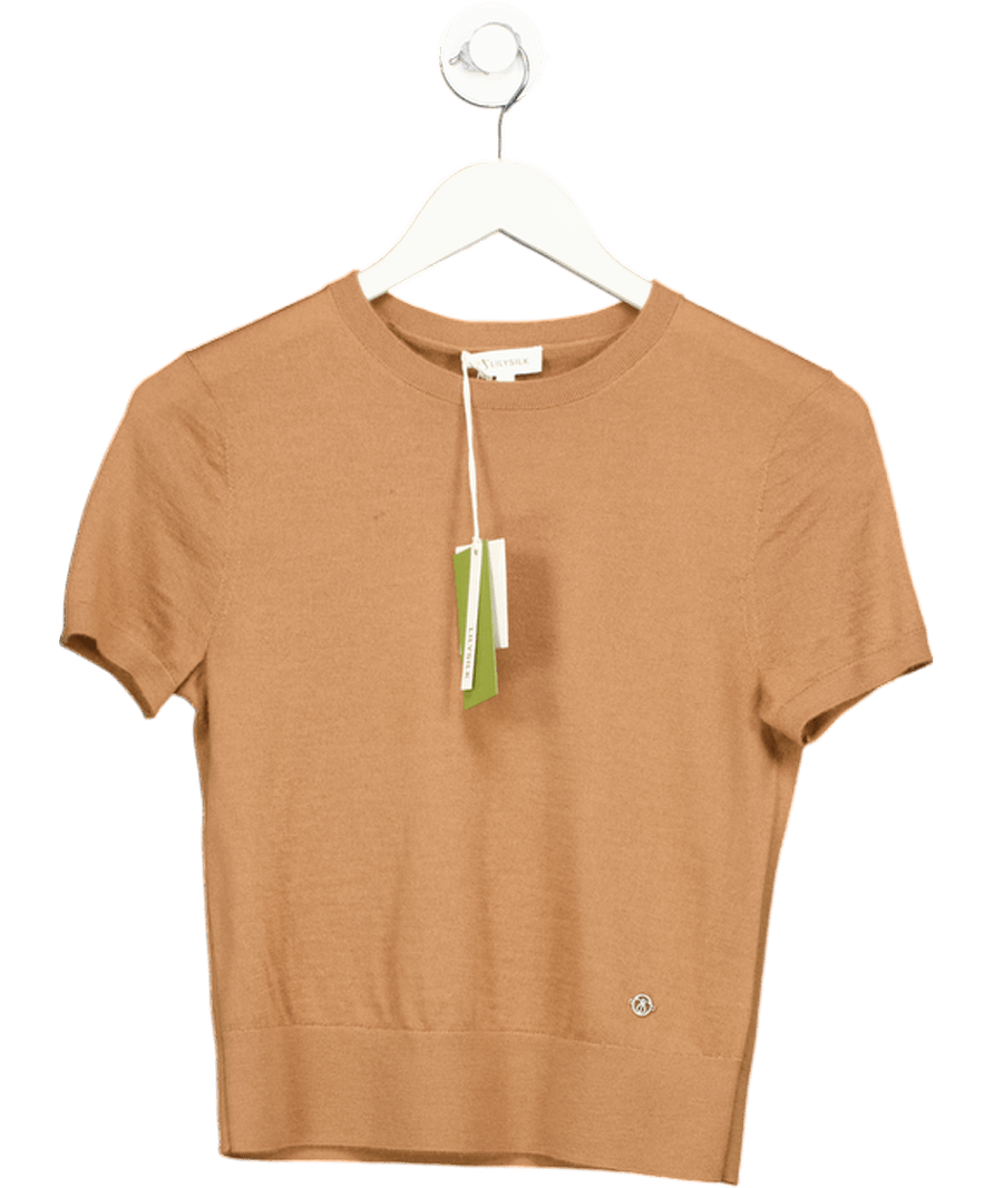 LilySilk Brown 100% Cashmere Knit Tee UK S - Reliked