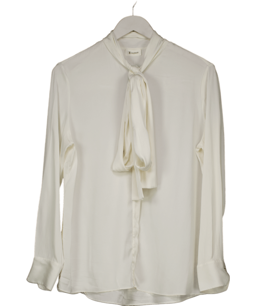 LilySilk Cream 100% Silk Pussy Bow Blouse UK M - Reliked