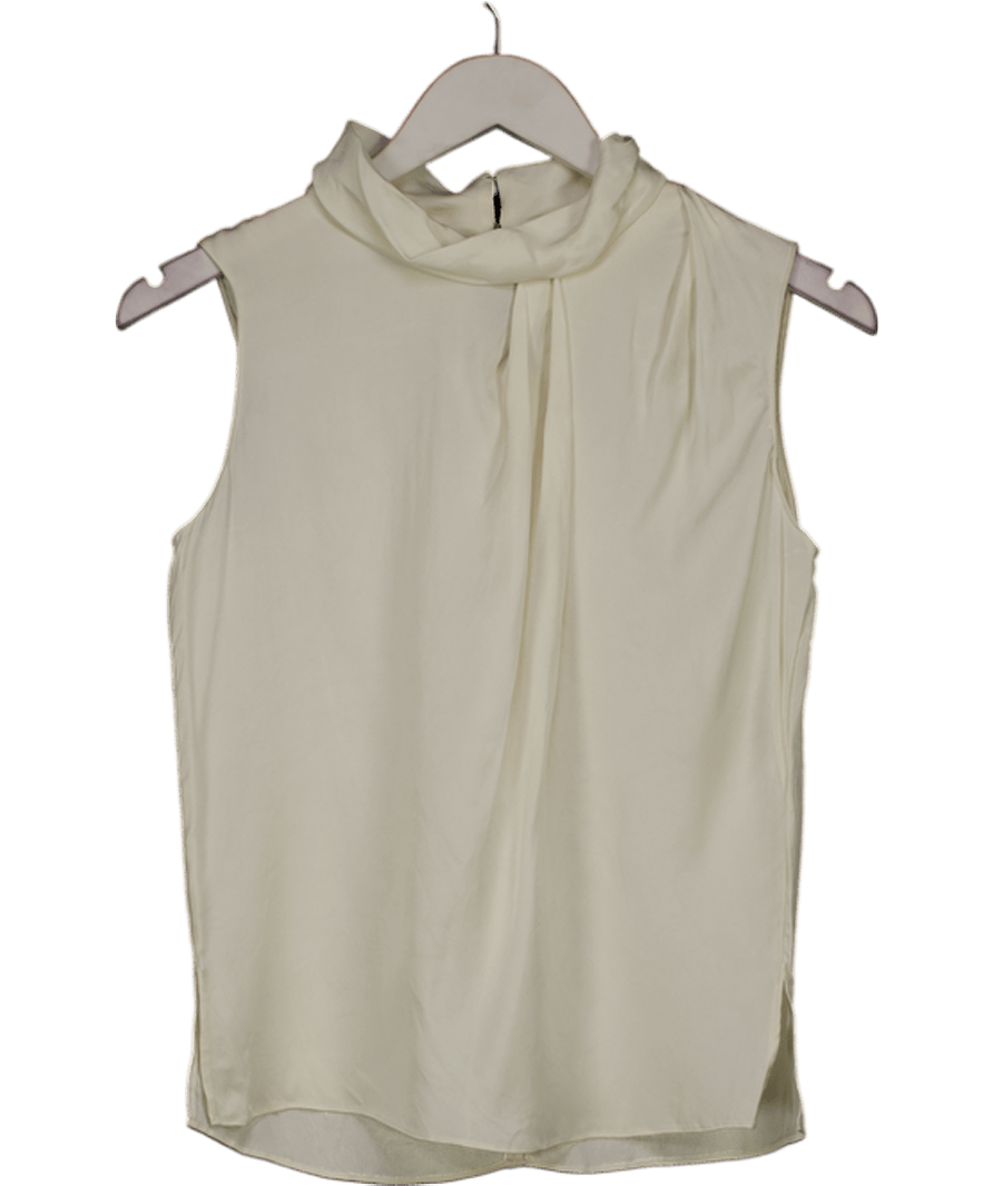 LilySilk Cream 100% Silk Sleeveless High Neck Top UK S - Reliked
