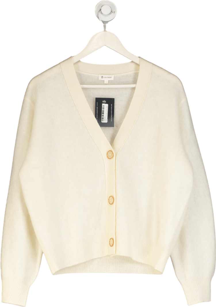 LILYSILK Cream Hestia 100% Cashmere V - neck Cardiga UK S - Reliked