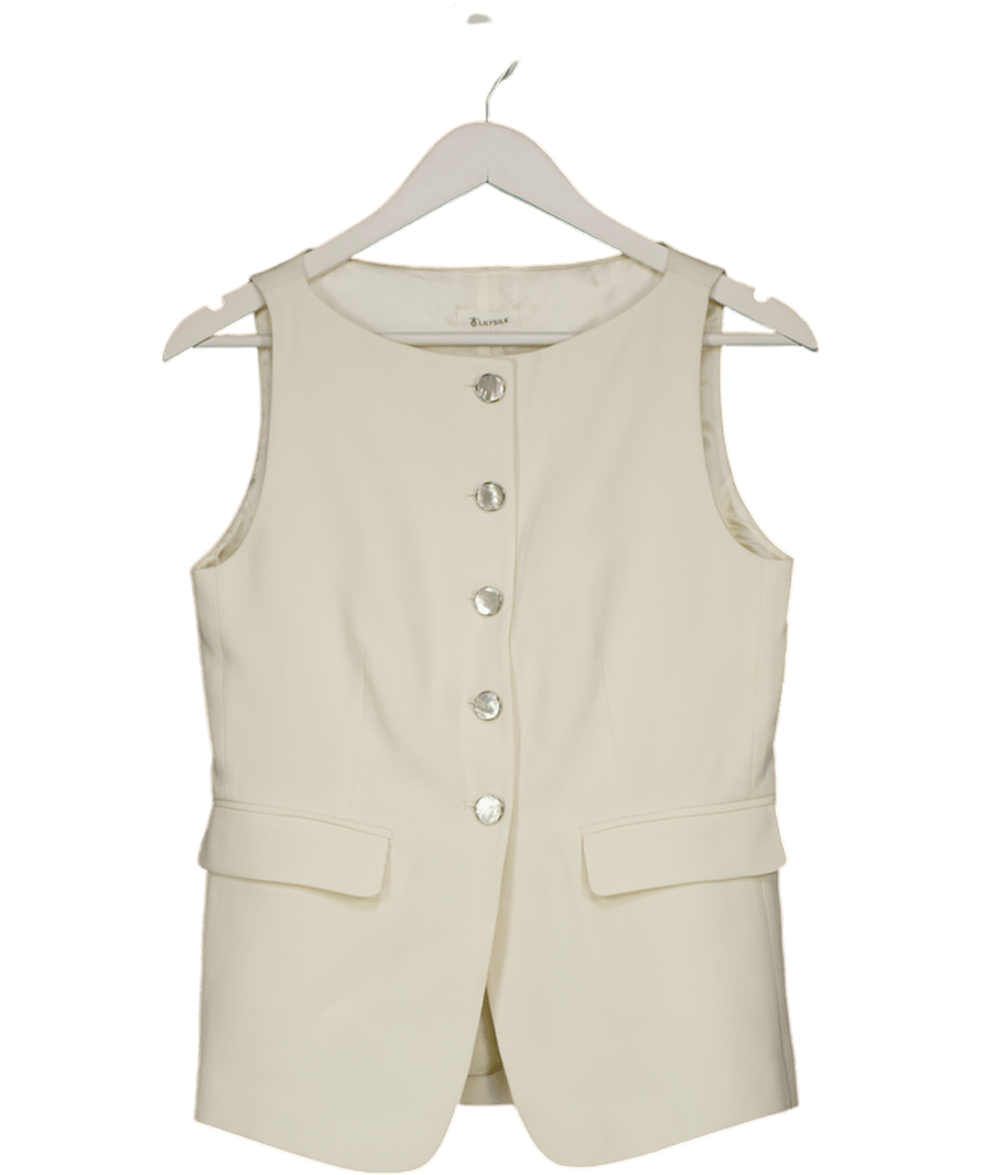 lilySilk Cream Sleeveless Button Up Silk Waistcoat Top UK 6 - Reliked