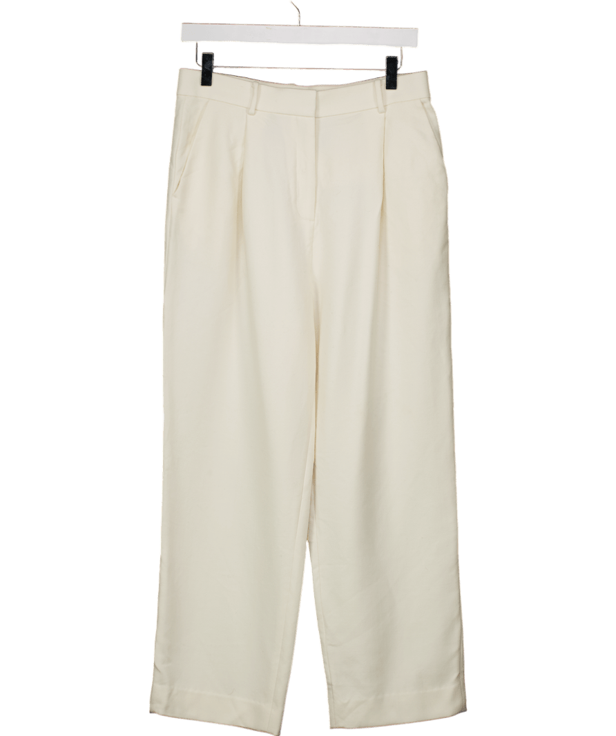 LilySilk Cream Wool / Silk Blend Medium Rise Business Trousers UK 10 - Reliked