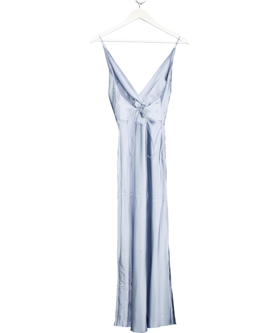 LilySilk Dusty Blue Back Tie 100% Silk Maxi Dress UK 6 - Reliked